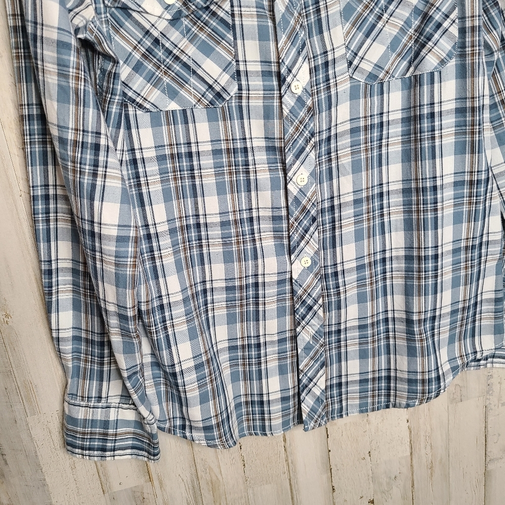 Tony Hawk Blue and White Plaid Button Up Long Sleeve Shirt Casual - Picture 7 of 10